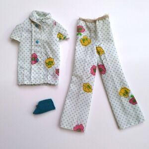 Vtg 70s Barbie Skipper BLUE Super Snoozers #3371 Pajama Set Top Pants Polka Dot